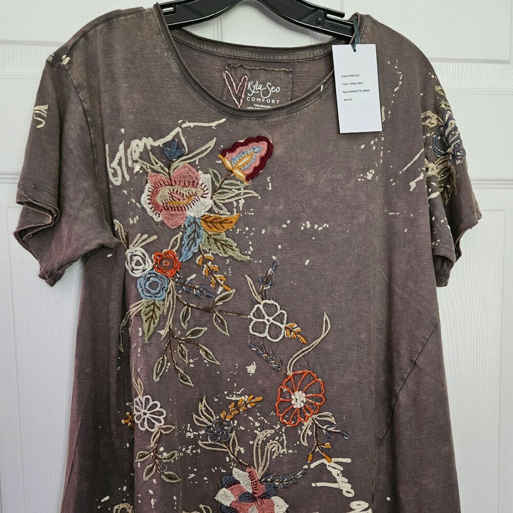 Caite Kyla Brigette Dress Embroidered XSmall Dark Gr T Shirt Long Top NWT - Picture 5 of 10